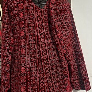 Red and Black Hand Embroidered Tatreez Blazer Coat
